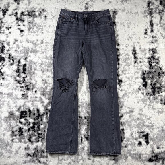 American Eagle 90s Bootcut Jeans Womens Size 4 Black Distress Cowgirl Rodeo Hipp - Picture 1 of 15